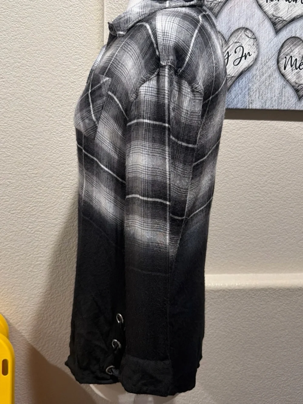Justice Black & Gray Ombre Plaid Button-Down Shirt